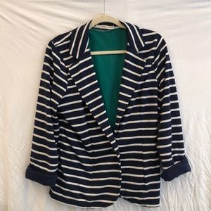 Women Navy blue and white stripped blazer